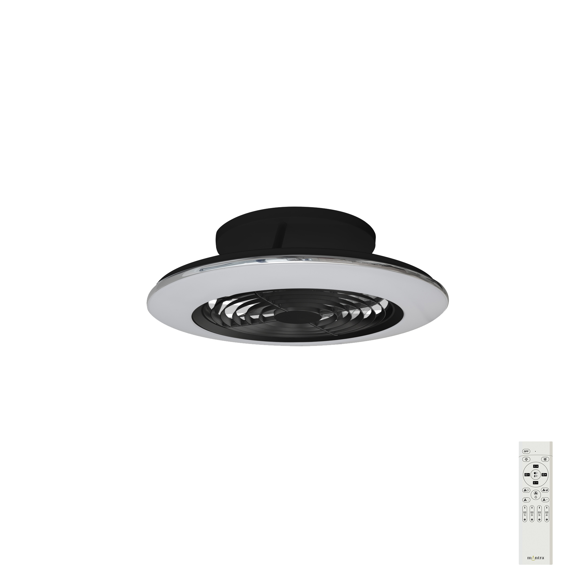 M7495  Alisio Mini 70W LED Dimmable Ceiling Light & Fan, Remote Controlled Black